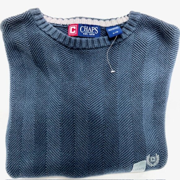 New-Vintage  Chaps Sweater Mens Cotton Knit Pullover Crew Neck Blue Logo  L (30) - Picture 7 of 7